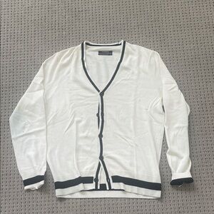 Club Monaco White Cardigan with Black Trim